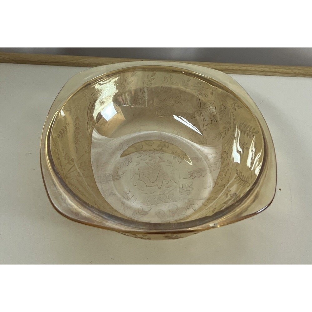 Vintage Jannette Glass Floragold Louisa Serving Salad Bowl Depression Glass